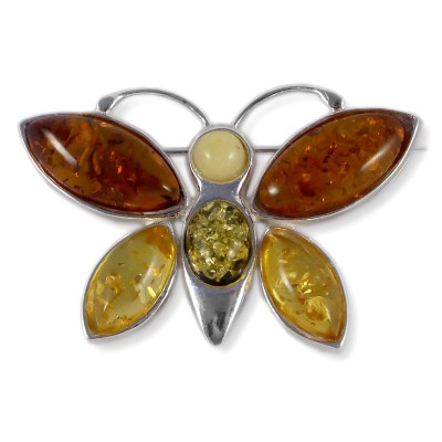 Amber and silver brooch 