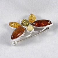 Amber and silver brooch 